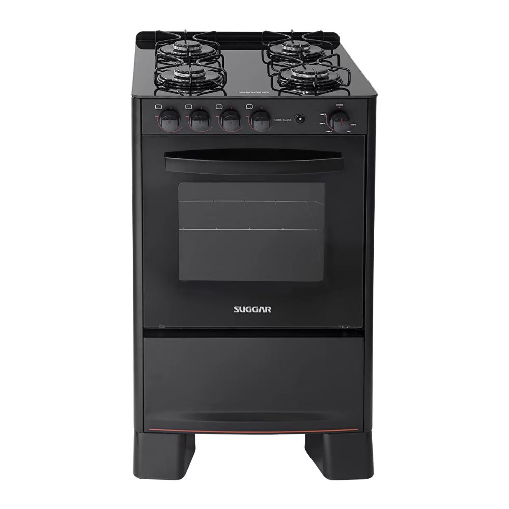 Fogão Suggar 4 Bocas Cook Glass Acendimento Automático Mesa de Vidro FGVCG410PT